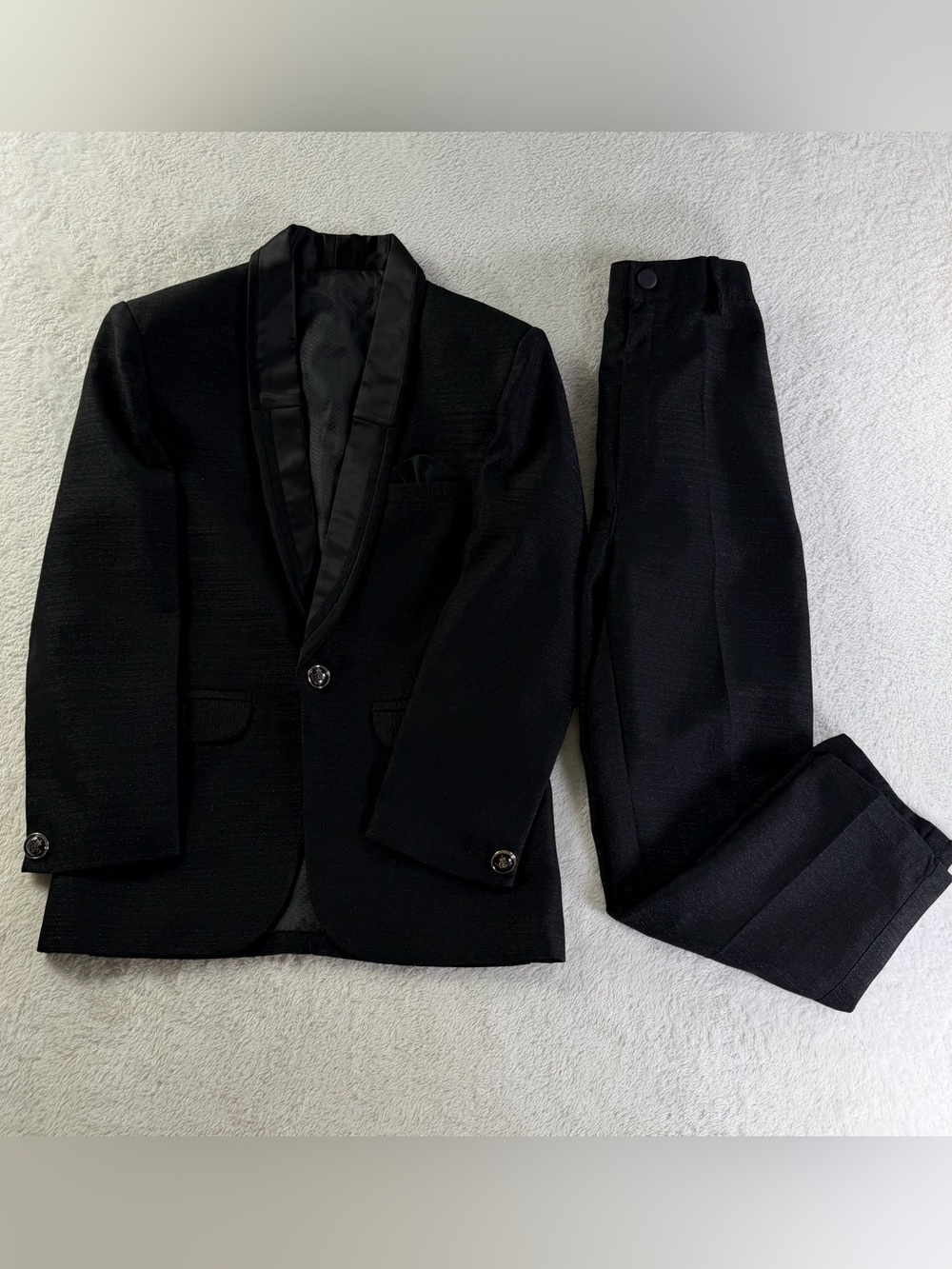 Boys Black Tuxedo Suit Set Size 6 Satin Shawl Lapel Formal Wedding